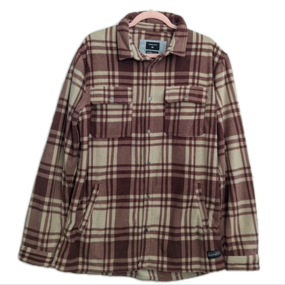 Quicksilver Red Plaid Button Jacket Shaket Men's Size XL Reg Pockets Soft
